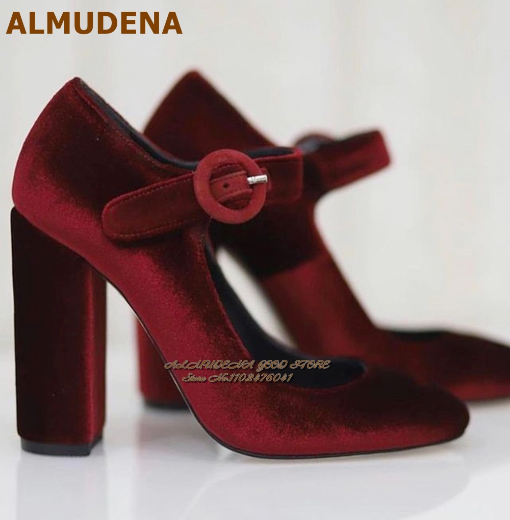 Women'S Shoes Burgundy - ALMUDENA Burgundy Grey Velvet Mary Jane