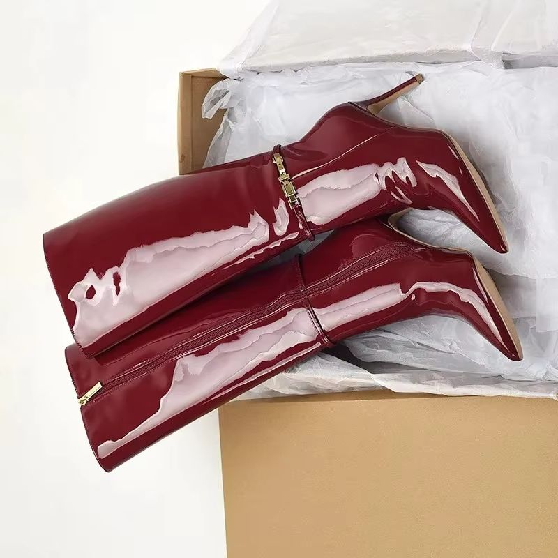 Women'S Shoes Burgundy - Pointed Toe Stiletto High Heels Belt