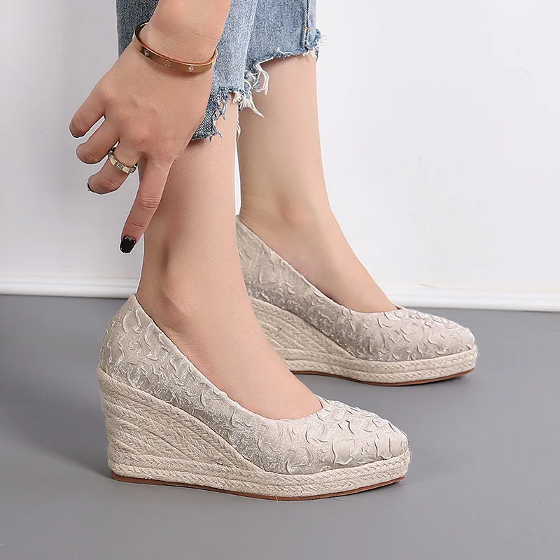 8cm Size 34-42 Breathable Comf - Espadrille Wedge Shoes ulasan dan harga