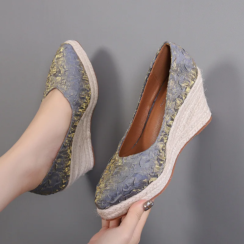 8cm Size 34-42 Breathable Comf - Espadrille Wedge Shoes ulasan dan harga