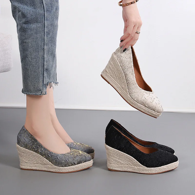 8cm Size 34-42 Breathable Comf - Espadrille Wedge Shoes ulasan dan harga