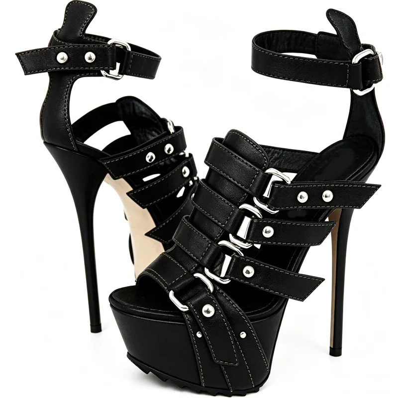 Plaftorm Metal Rivet Buckle St - Women'S Shoes Peep Toe ulasan dan harga
