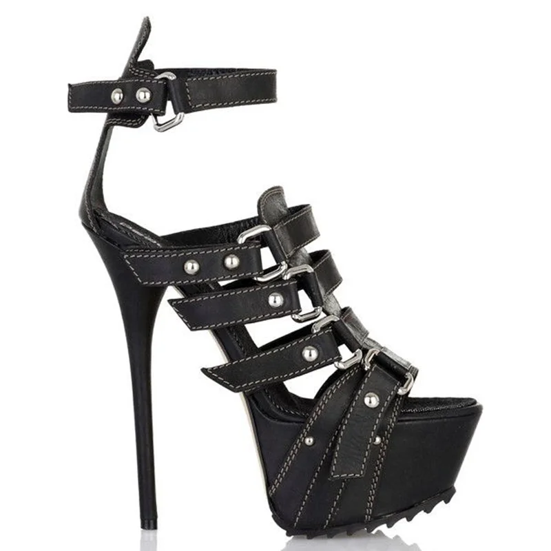Plaftorm Metal Rivet Buckle St - Women'S Shoes Peep Toe ulasan dan harga