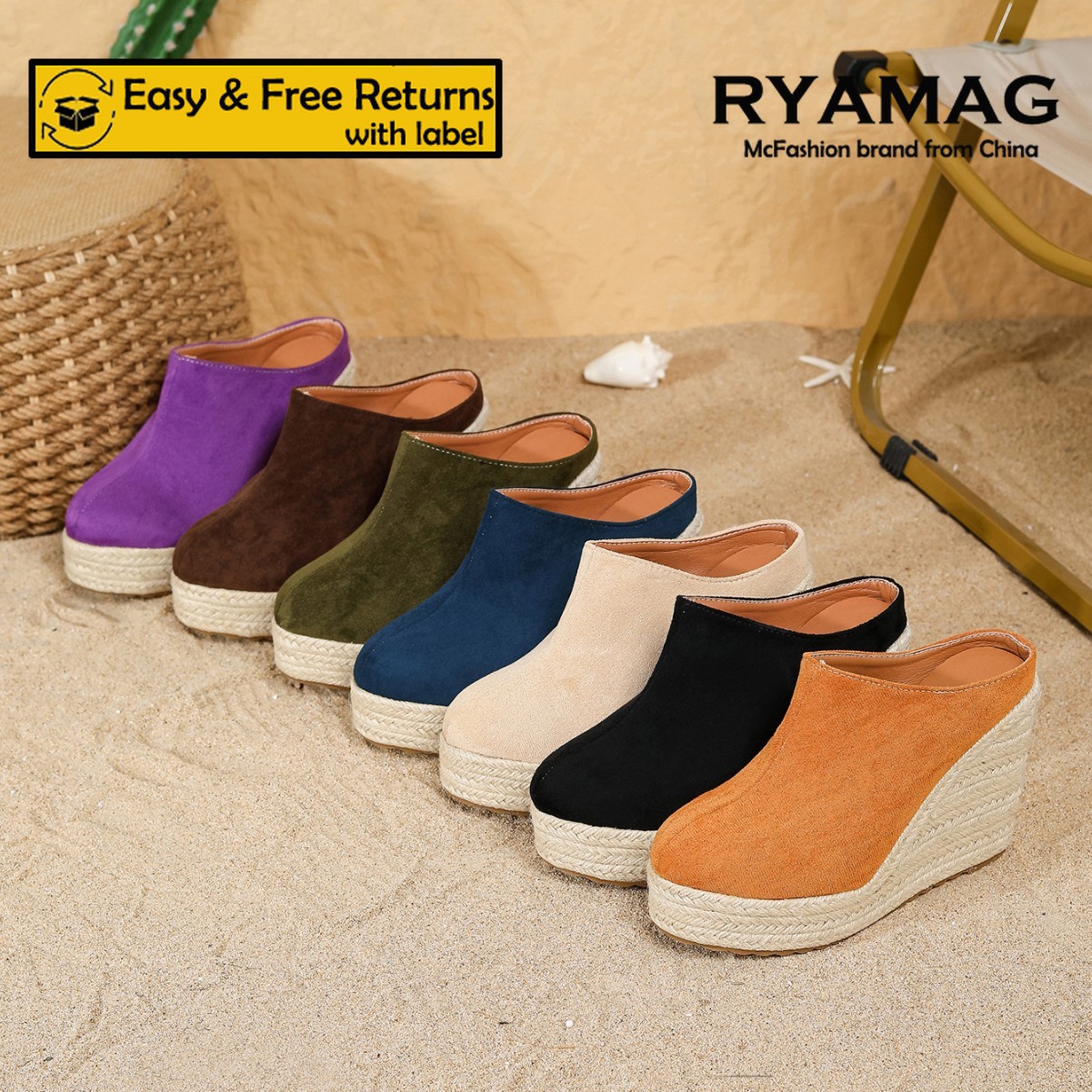 RYAMAG Comfortable Wedge Mules - Espadrille Wedge Shoes ulasan dan harga