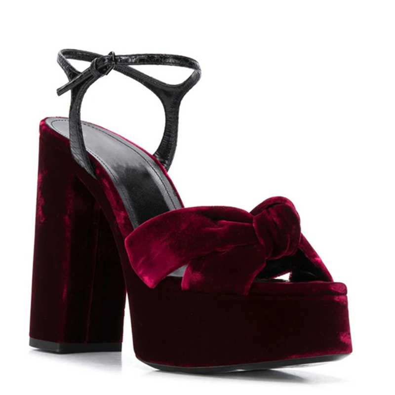 Burgundy Velvet Knot Peep Toe  - Women'S Shoes Burgundy ulasan dan harga